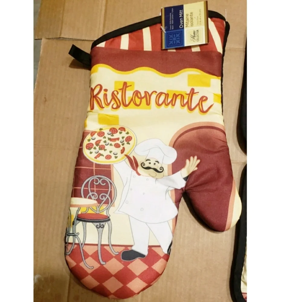 Kitchen Oven Mitt Pot Holders Set Of 3pcs Italian Chef Design